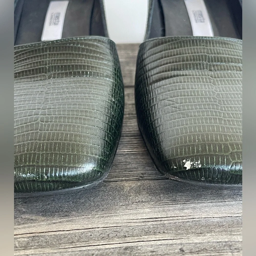 Miista Aloisie Bottle Green Lizard Effect Leather Heels - Picture 7 of 8